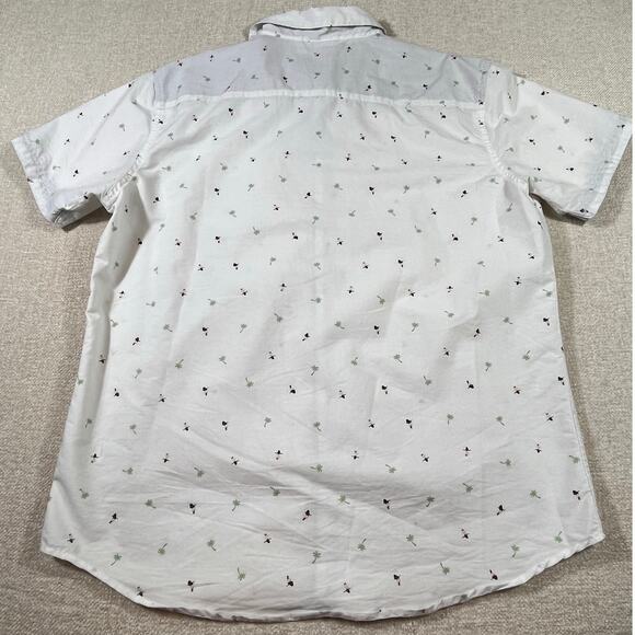 Free Planet Mens XL White Hula Girl Hawaiian Print Button Front Shirt Retro Tiki - Picture 2 of 7